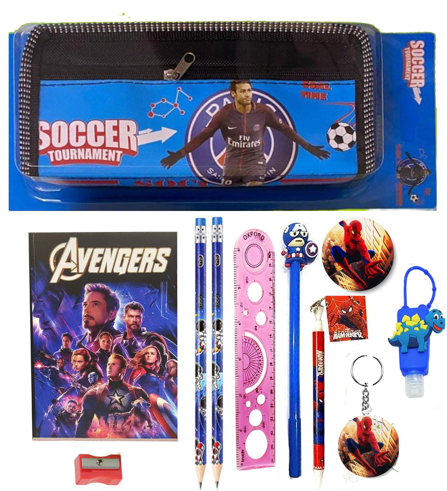 KOBBET Canvas School Stationery Set for Kids - Party Favor in Bulk, Pencil Case With 11Pcs Supply Set (Soccer) - Multicolor