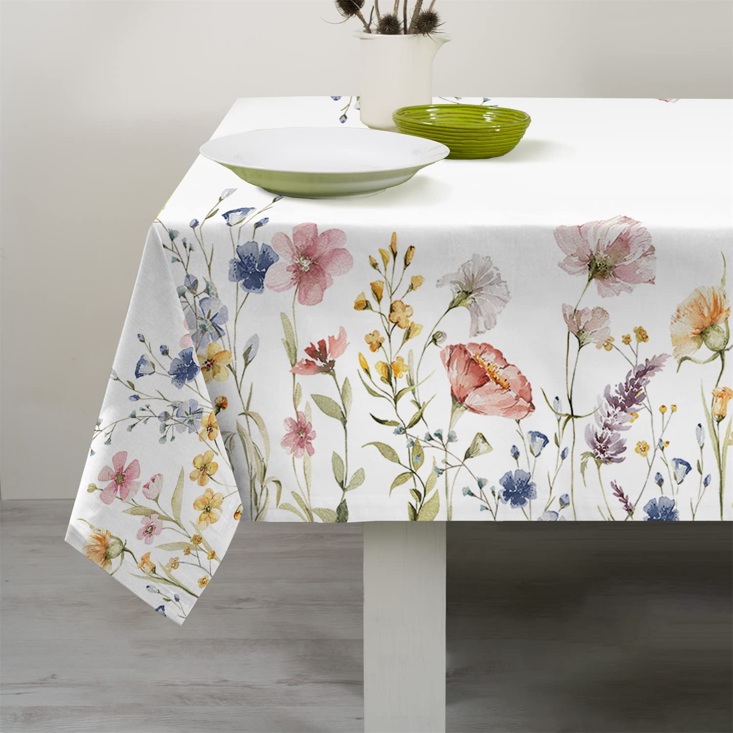 JOYPLUS Wild Flower Waterproof Fabric Tablecloth,Rectangle Watercolor Oil-Proof Wrinkle Resistant Table Cover for Dining Table, Buffet Parties and Camping,(60" x 120" inch)