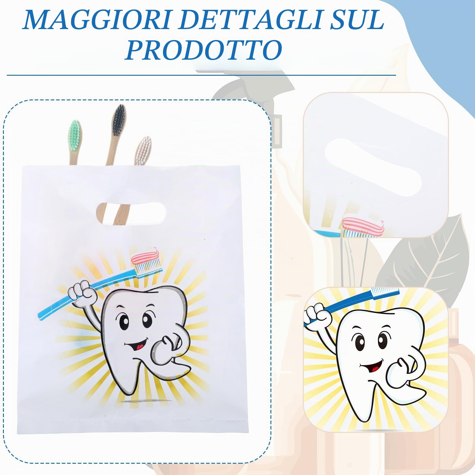 Aliceset 300 sacchetti per denti con manici, sacchetti dentali in plastica per pazienti, regali dentali, sfusi per dentisti, ufficio, imballaggio, regali di apprezzamento, bomboniere, 21 x 24 cm