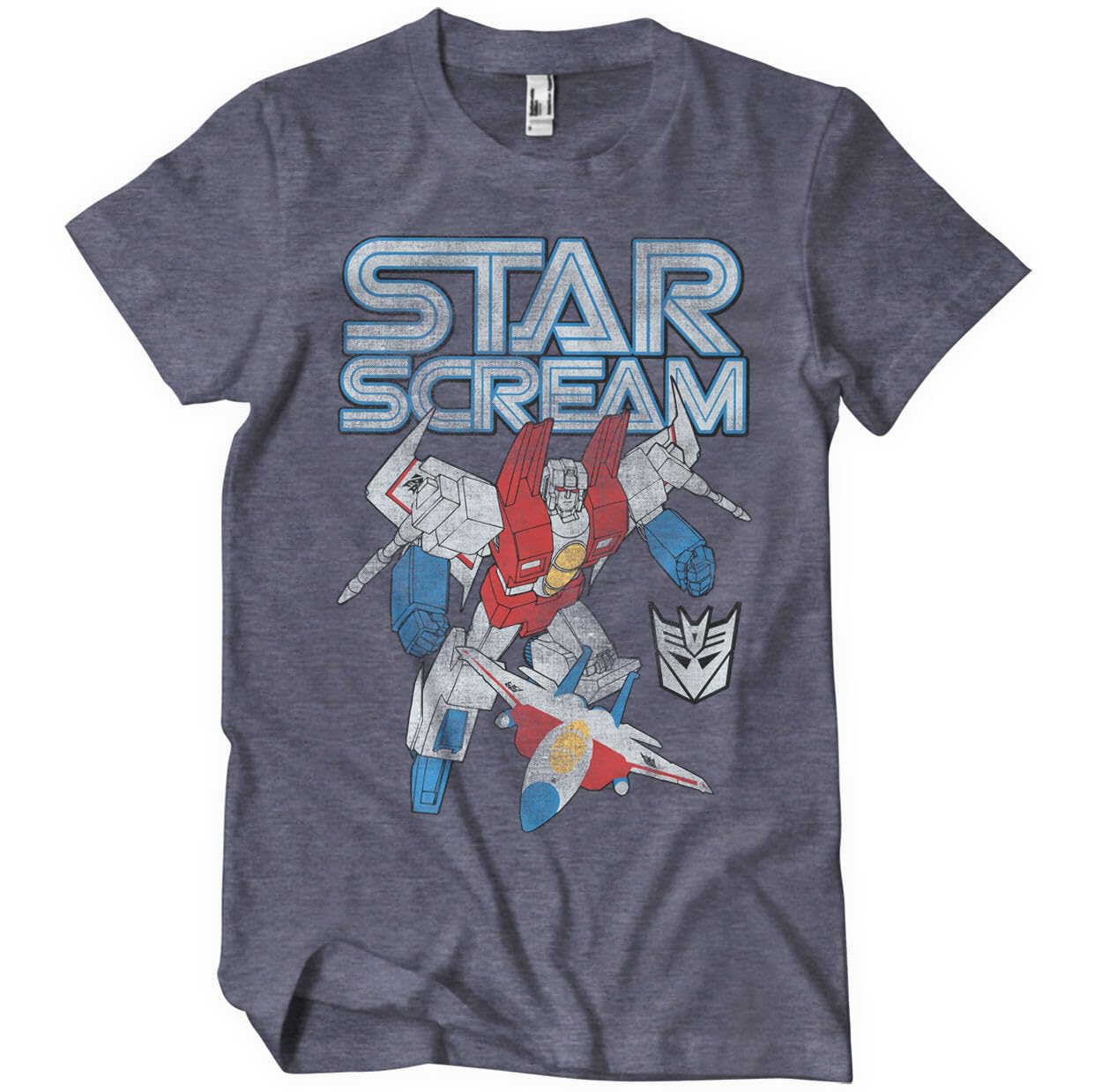 Transformers Men's Navy-Heather Officially Licensed Starscream Washed T-Shirt (Navy-Heather), Medium