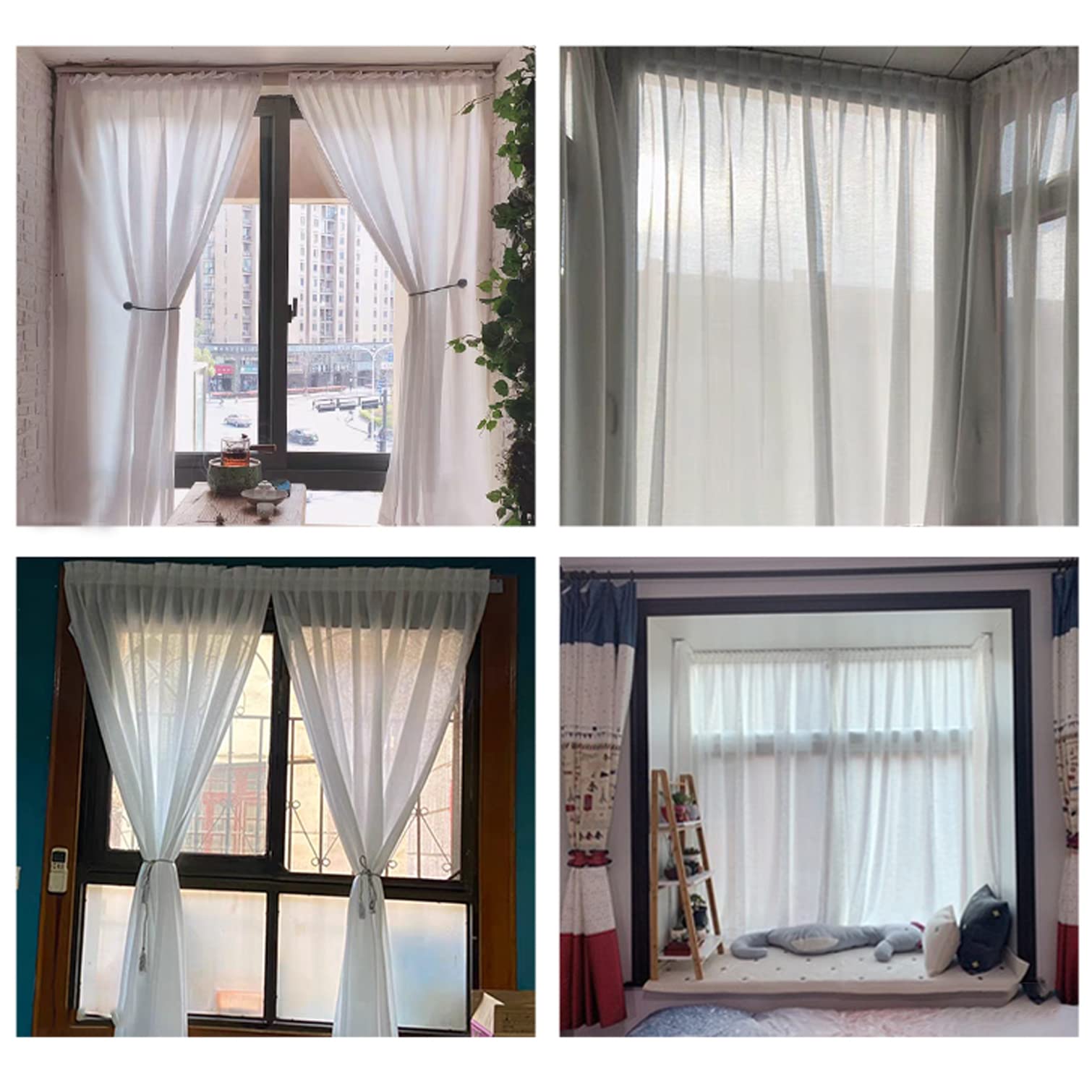 Tende Oscuranti con Autoadesivo,Senza Fori,Tende Isolanti Termiche Rimovibili in Lino Cotone,per Pannello Drappeggiato Privacy Finestra Camera da Letto Soggiorno (White,W180xH200cm(71x79in))