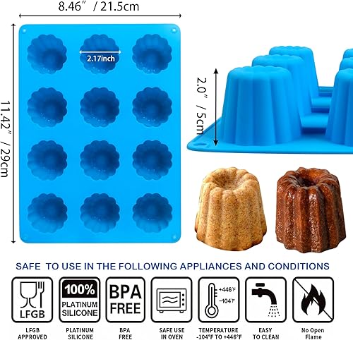 Miniatura 2 de Sidosir Molde de silicona para canele, 12 cavidades antiadherentes, molde para hornear pasteles de silicona para pan, magdalenas