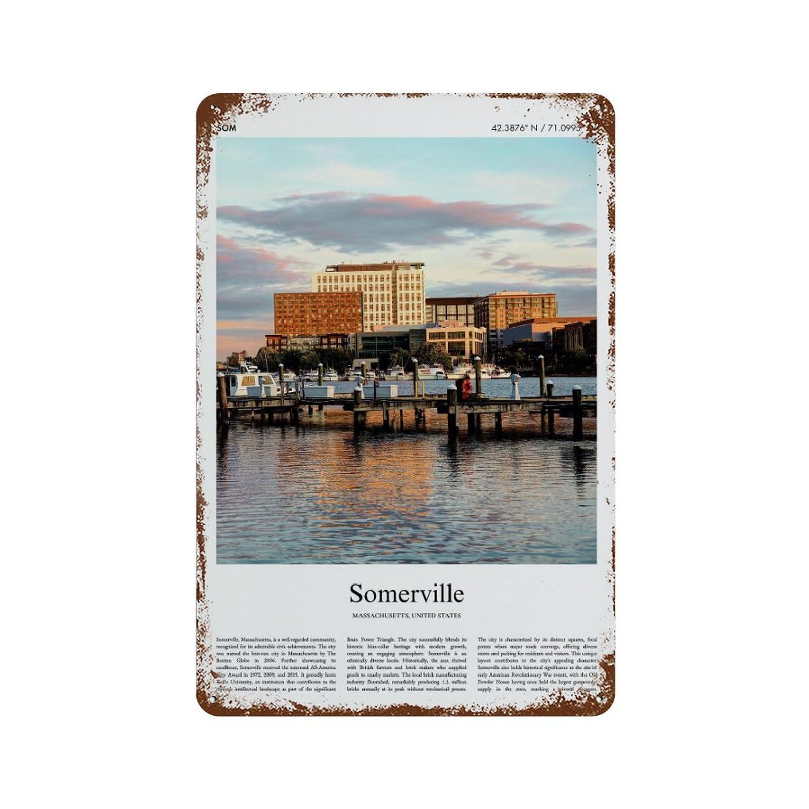 xiaoxiaoshen Somerville Massachusetts, United States, USA City Scenery Wall Decor Art Metal Tin Poster Modern Home Decor Art Home Bar Shop Decorations Vintage Sign 30x20cm