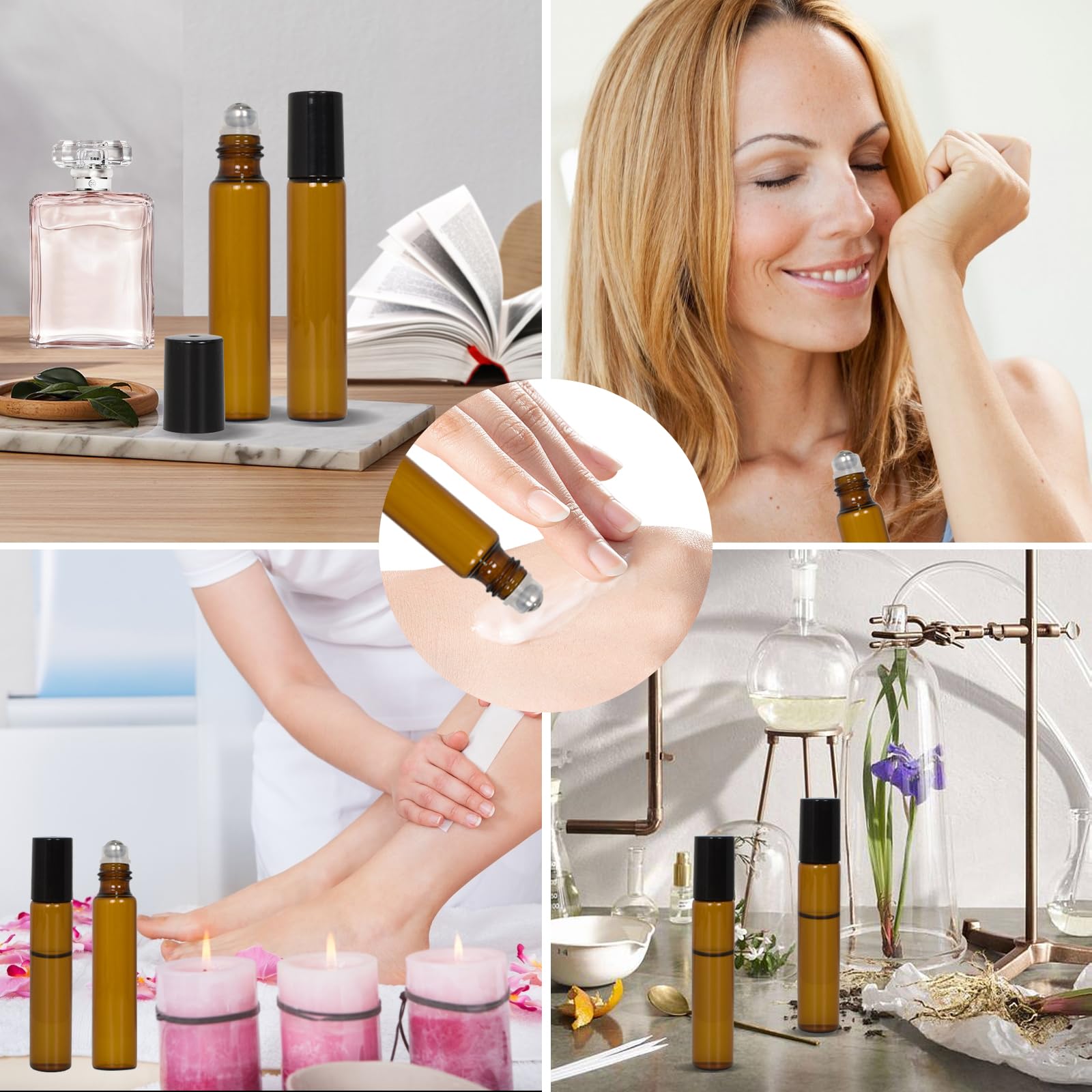 10 Marrón Botellas Roll On Cristal para Aceites Esenciales 10ml,Roll-on Bola Acero Inoxidable,para Aceites Esenciales,Masajes, Aromaterapia,Botella de Laboratorio,Perfumes