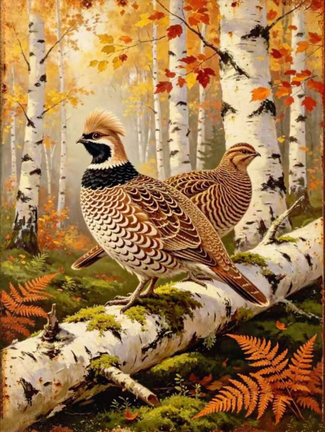 Vintage Bobwhite Quail Birch Forest Retro Metal Plaque