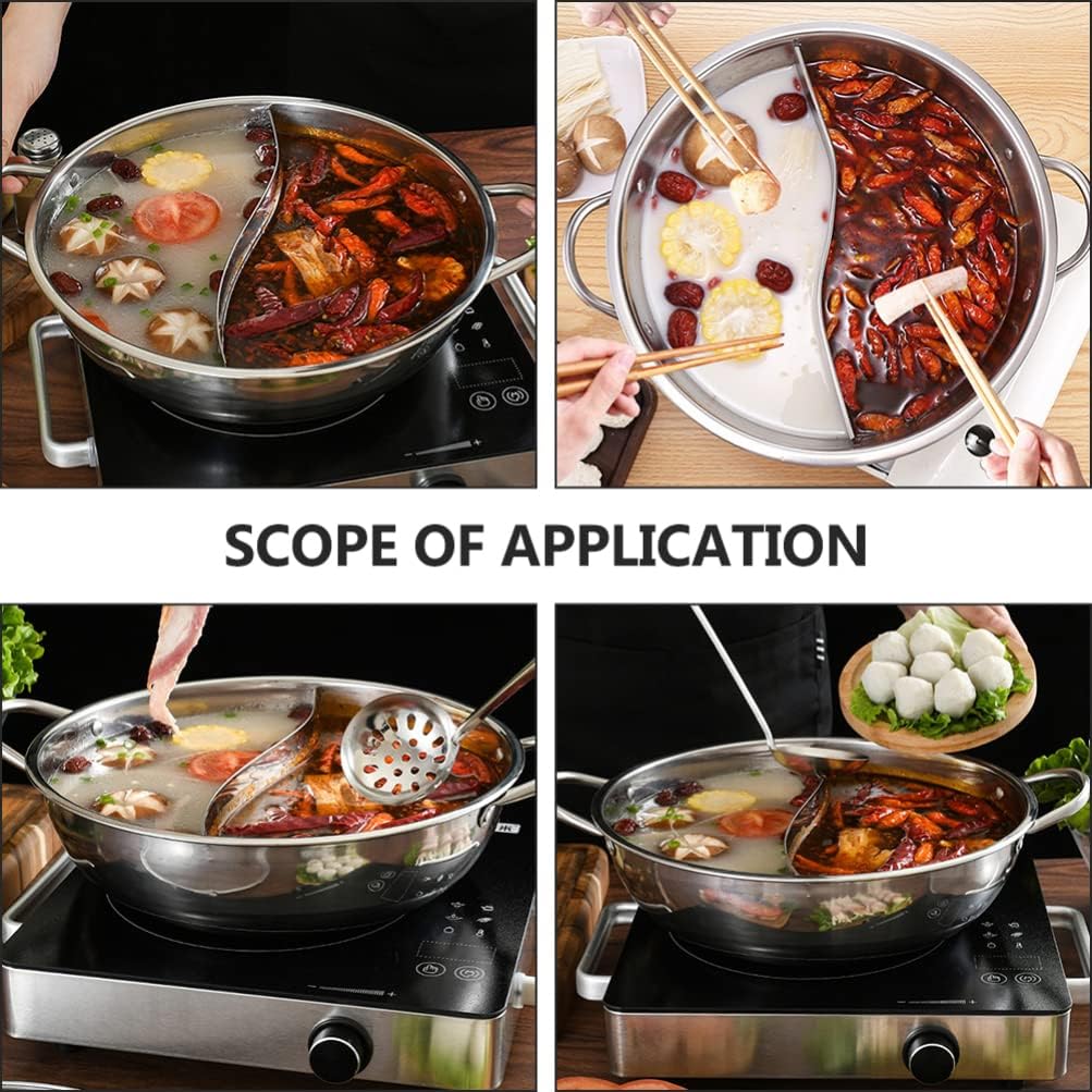Stainless Steel Colander Stainless Steel Shabu Hot Pot Dual Sided Hot Pot with Divider Cookware Divided Hot Pot Pan for Electric Induction Cooktop Gas Stove Fondue Sets