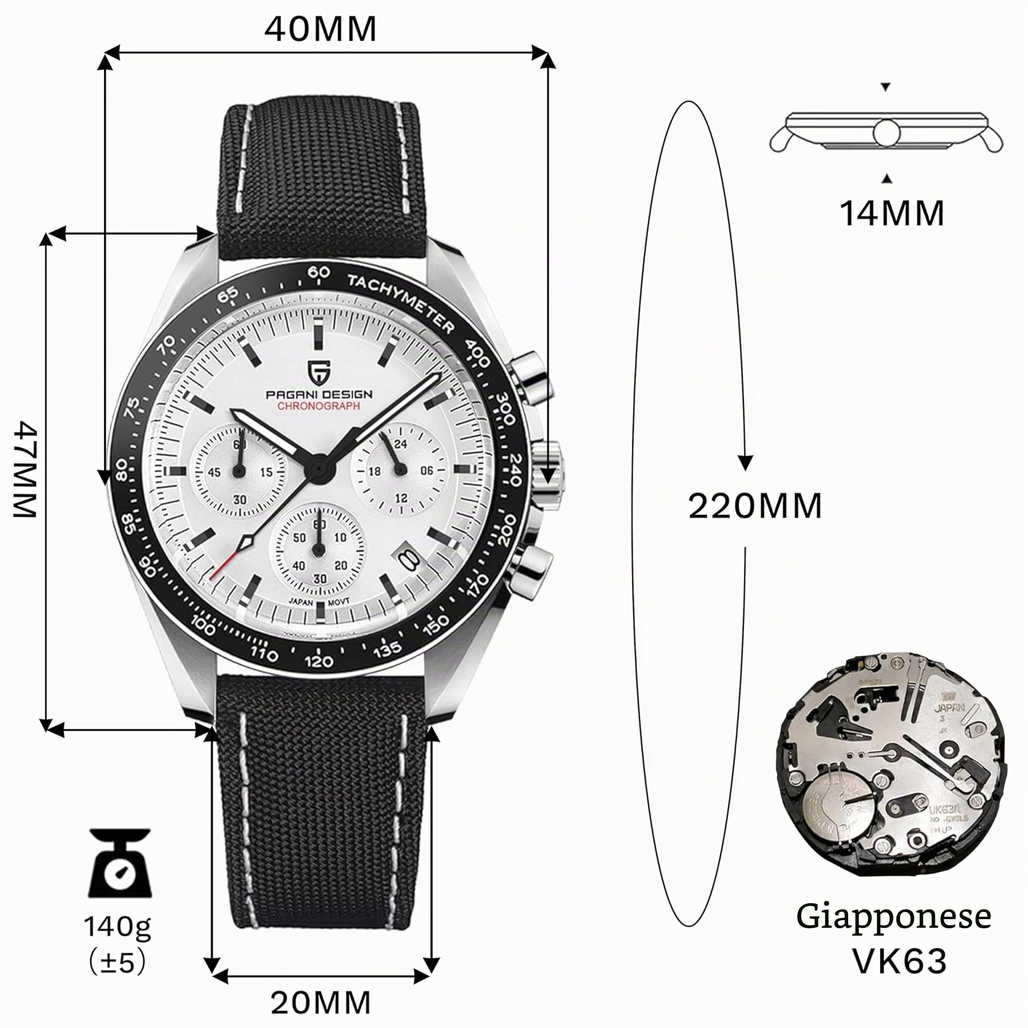 Pagani Design 1701 Orologio Uomo VK63 Orologio al Quarzo Cinturino in Acciaio Inox 100 Metri Resistente all'Acqua Elegante Sport Business Elegante Orologio Regalo da Uomo.