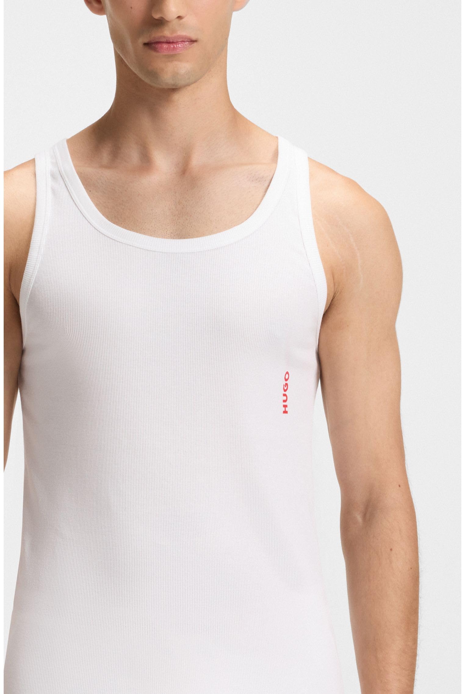 HUGO Męski tank top dwupak dwupak rozciągliwej bawełny bielizna kamizelki z logo, Nowy - biały 100, XL
