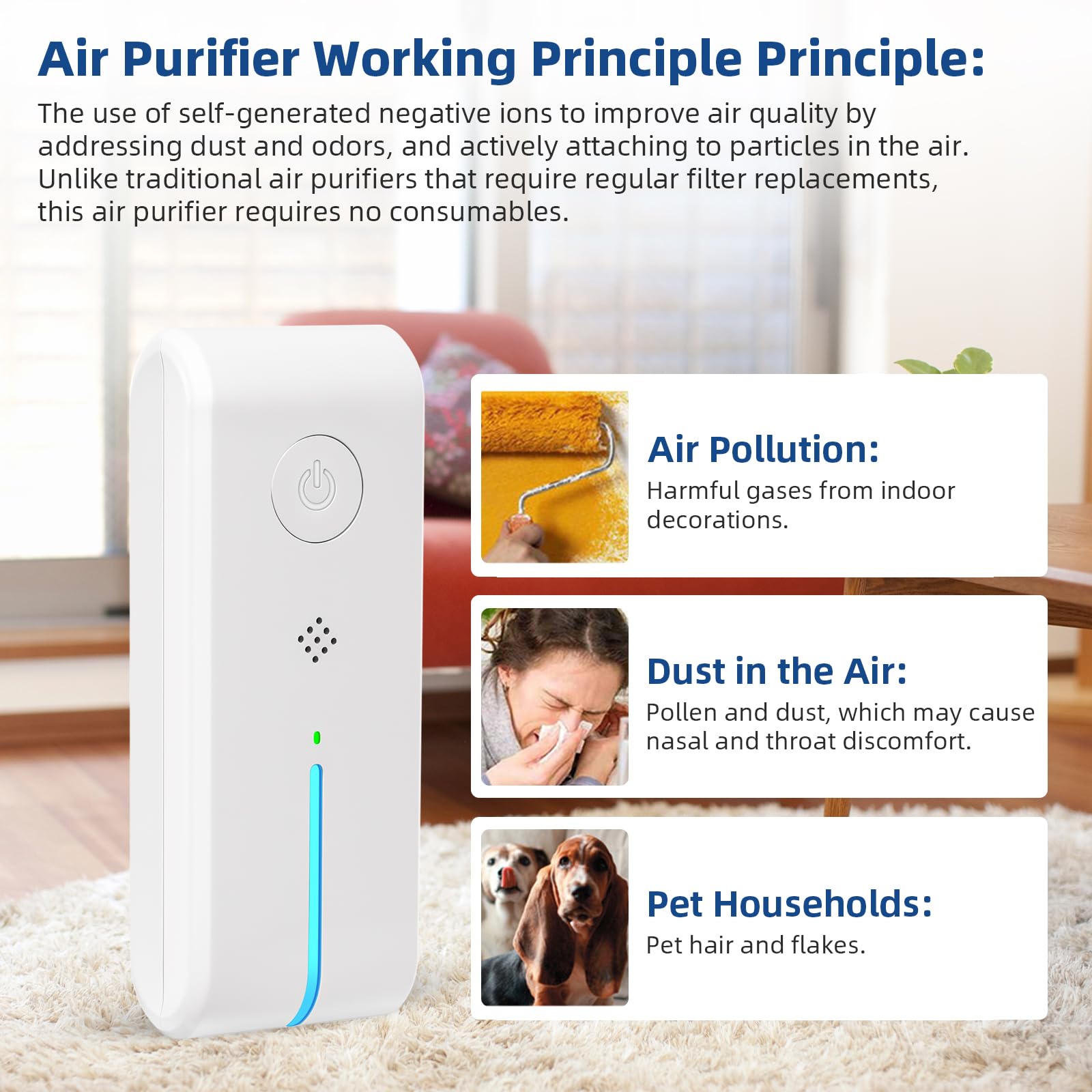 Confezione di 6 ionizzatori d'aria plug-in, ionizzatore d'aria per la casa, purificatore d'aria con luce notturna, ionizzatore d'aria mobile senza filtro, mini pulitore d'aria portatile per la casa