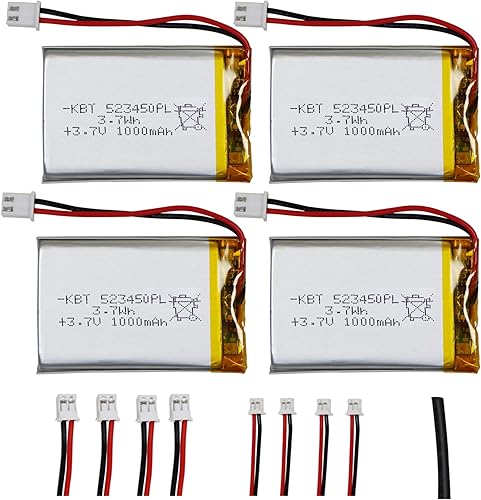 Batería de polímero de litio KBT 3.7V 1000mAh 523450 Baterías de repuesto de iones de litio recargables Lipo con conector JST PH 2.54, conector