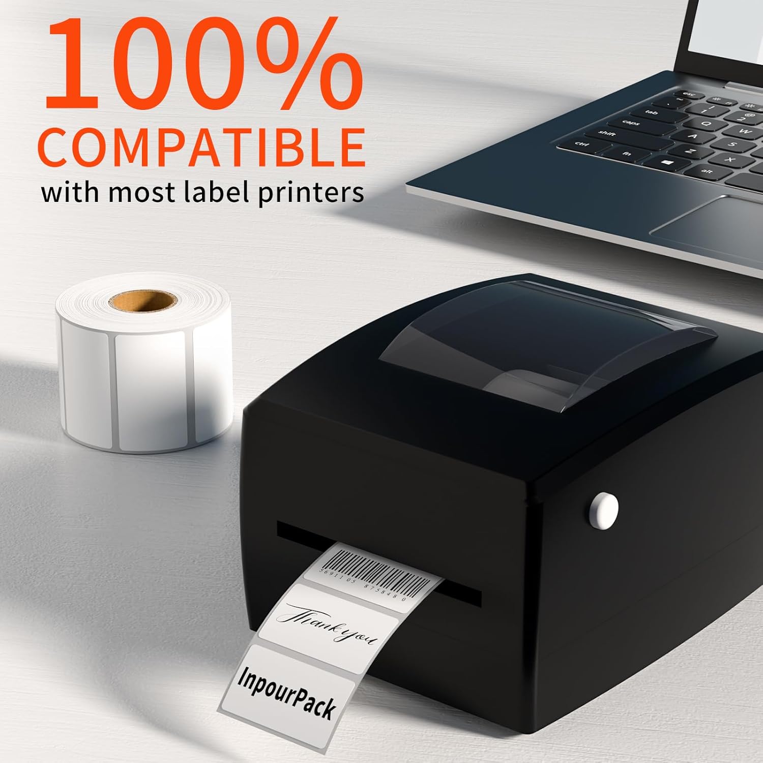 2x1inch Direct Thermal Label Paper for Barcodes 10 Rolls 10000 Labels, 1000 Labels Per Roll White, Compatible with Rollo Label Printer & Zebra Desktop Printers