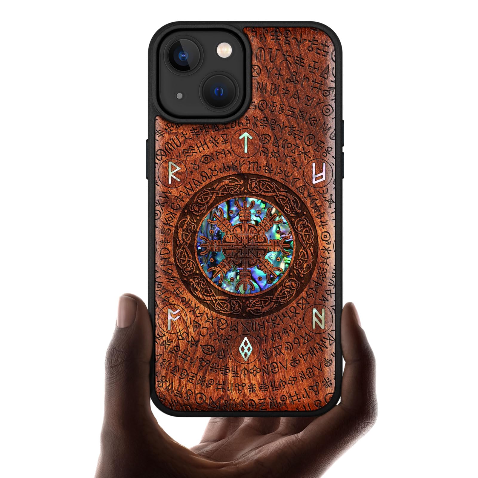 Carveit Wooden Case for iPhone 15 Magnetic Case, Compatible with MagSafe Wireless Chargers, Shockproof Cover, Handmade Shell Inlaid & Wood Artisan