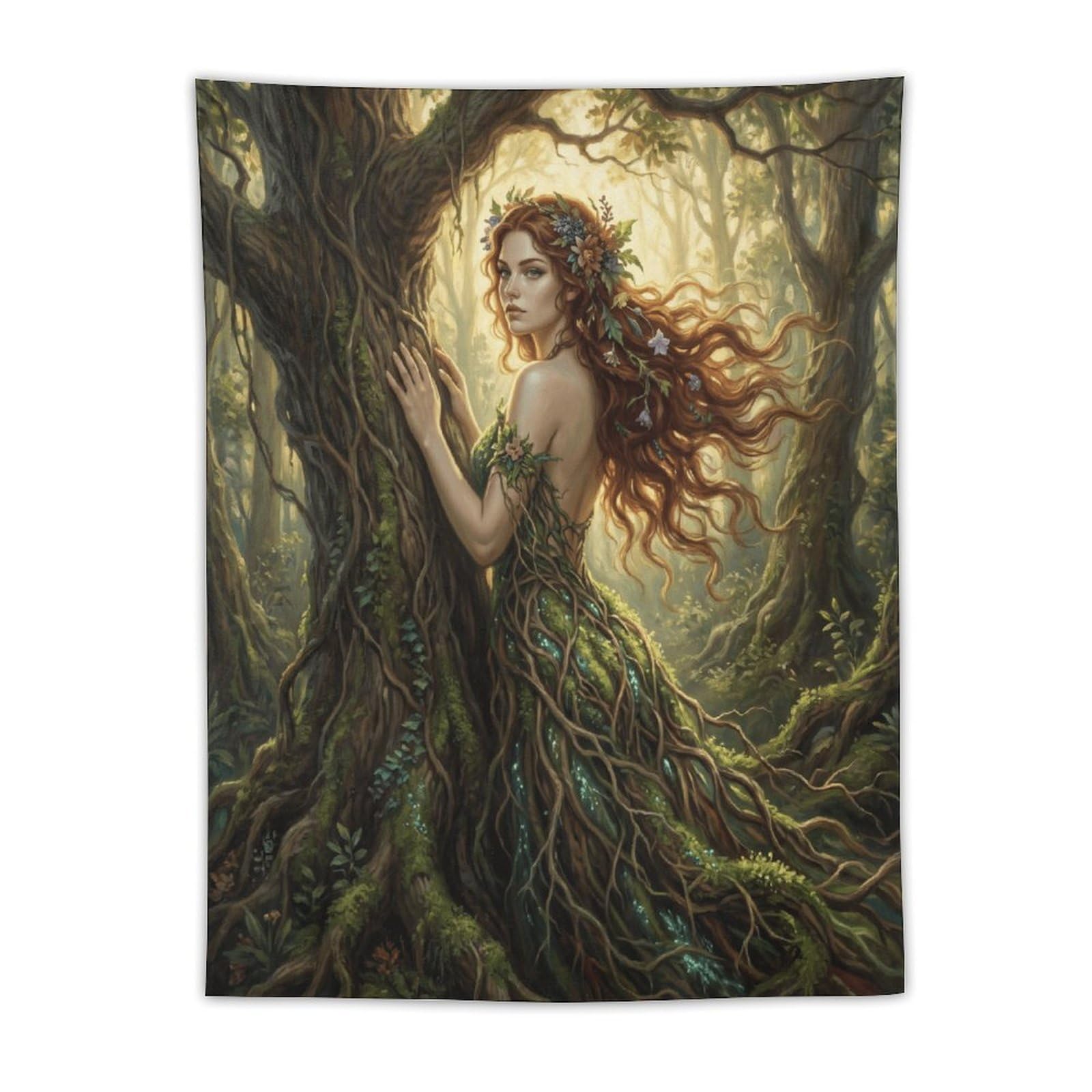 W7C8U2X3 Forest Goddess Tree Spirit Wall Tapestry, Enchanted Woodland