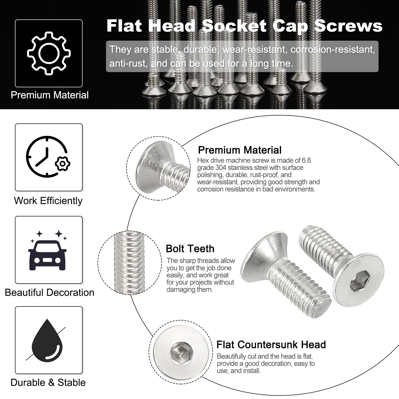 PATIKIL M4 x 12mm Flat Head Socket Cap Screws - Image 3
