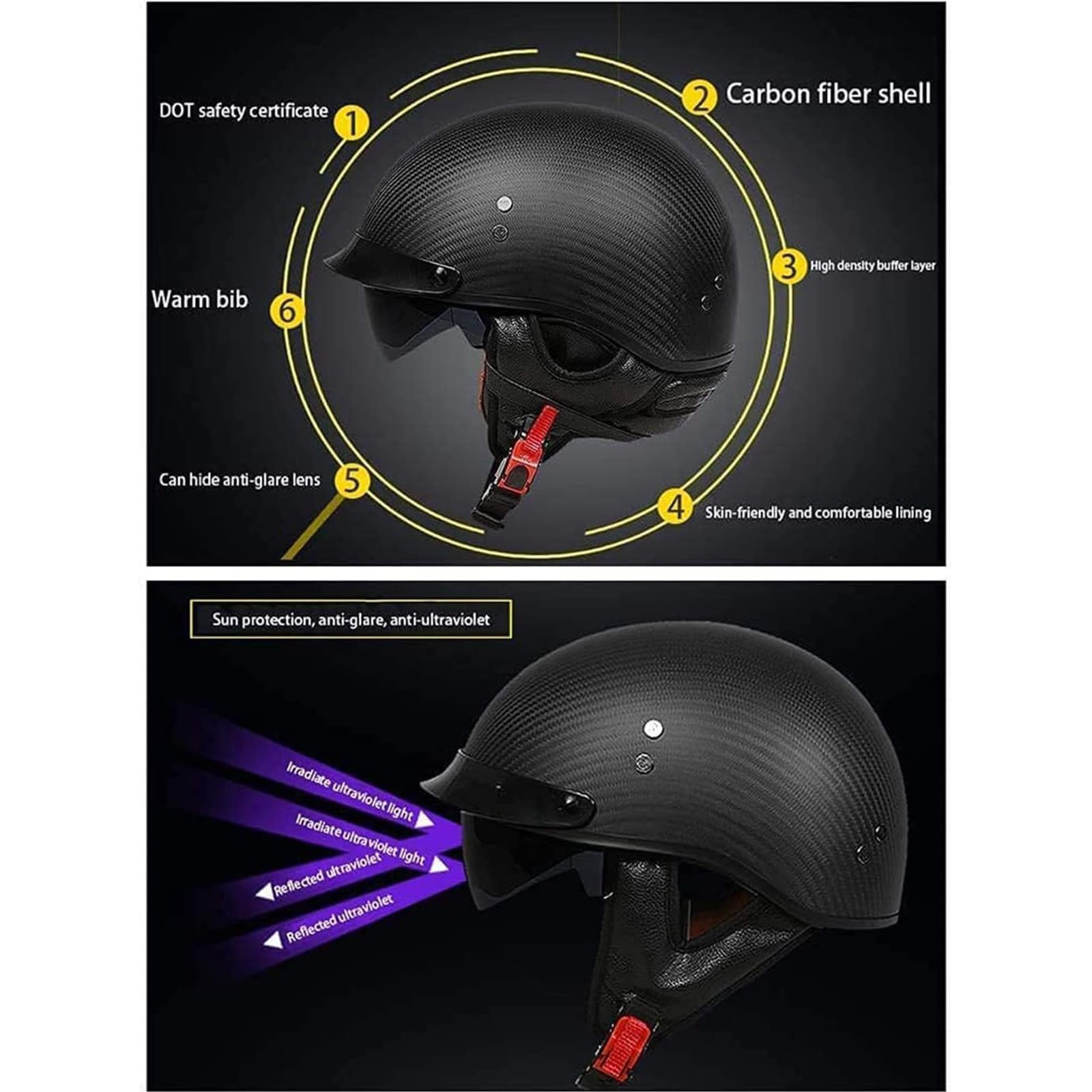 Amazon.com: Half Helmets Motorcycle Carbon Fiber Half Helmet for Men & Women with Drop Down Sun Visor DOT Approved - Adult Unisex for Scooter ATV Chopper Skateboard 55~63cm : Everything Else Amazon.com: Half Helmets Motorcycle Carbon Fiber Half Helmet for Men & Women with Drop Down Sun Visor DOT Approved - Adult Unisex for Scooter ATV Chopper Skateboard 55~63cm : Everything Else