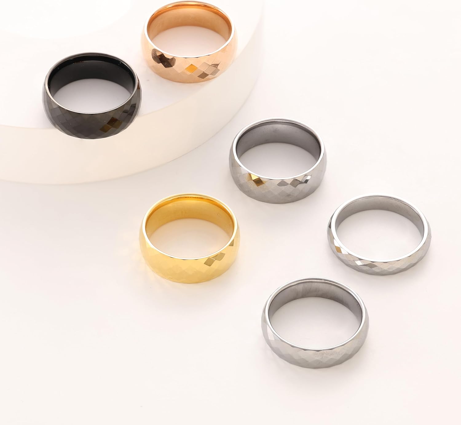 6mm/8mm Tungsten Rings for Men Women, Rose Gold/Gold/Silver Wedding Band Multi-Faceted Engagement Promise Ring for Couple Comfort Fit - Image 6