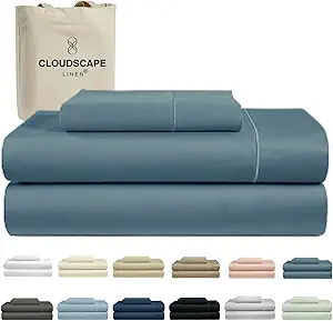 100% Egyptian Cotton Sheets Twin XL Size, 3 Pieces Dorm Essentials Bedding Set, 1000 Thread Count,Breathable and Durable, Deep Pockets up to 16, Estate Blue