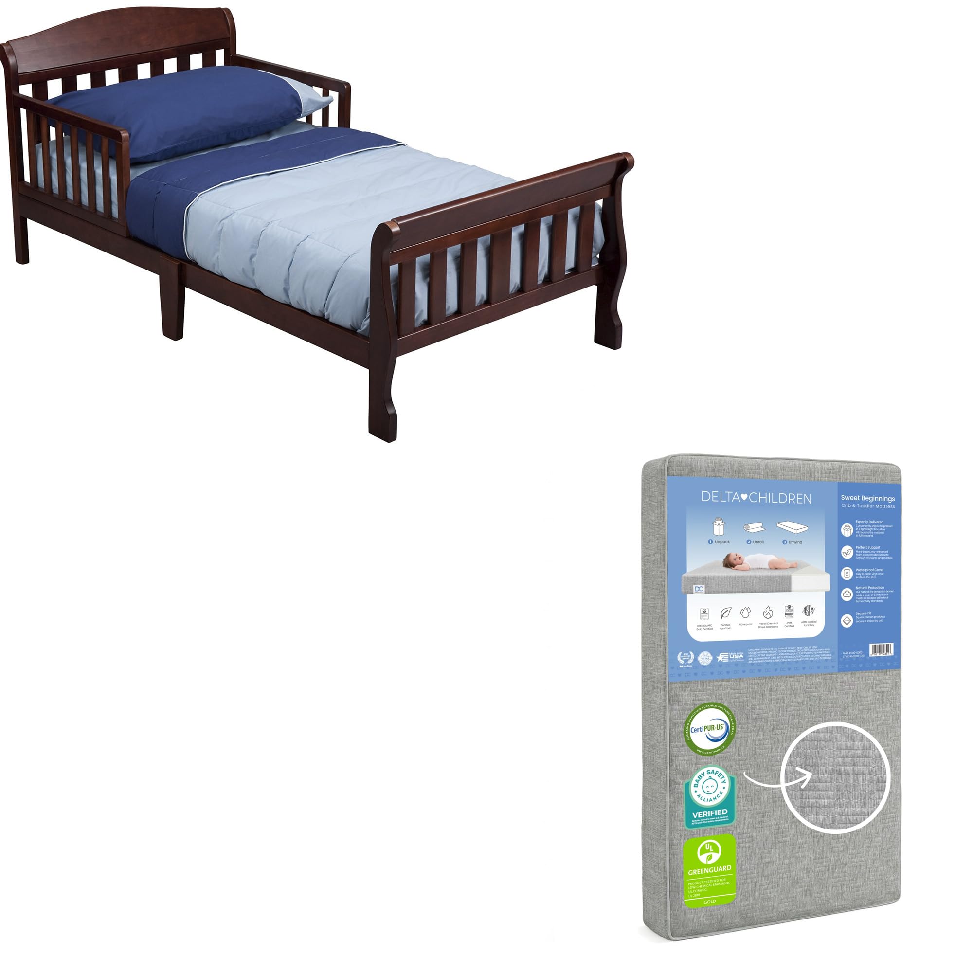Delta Children Canton Toddler Bed &amp; Toddler Mattress, Cherry