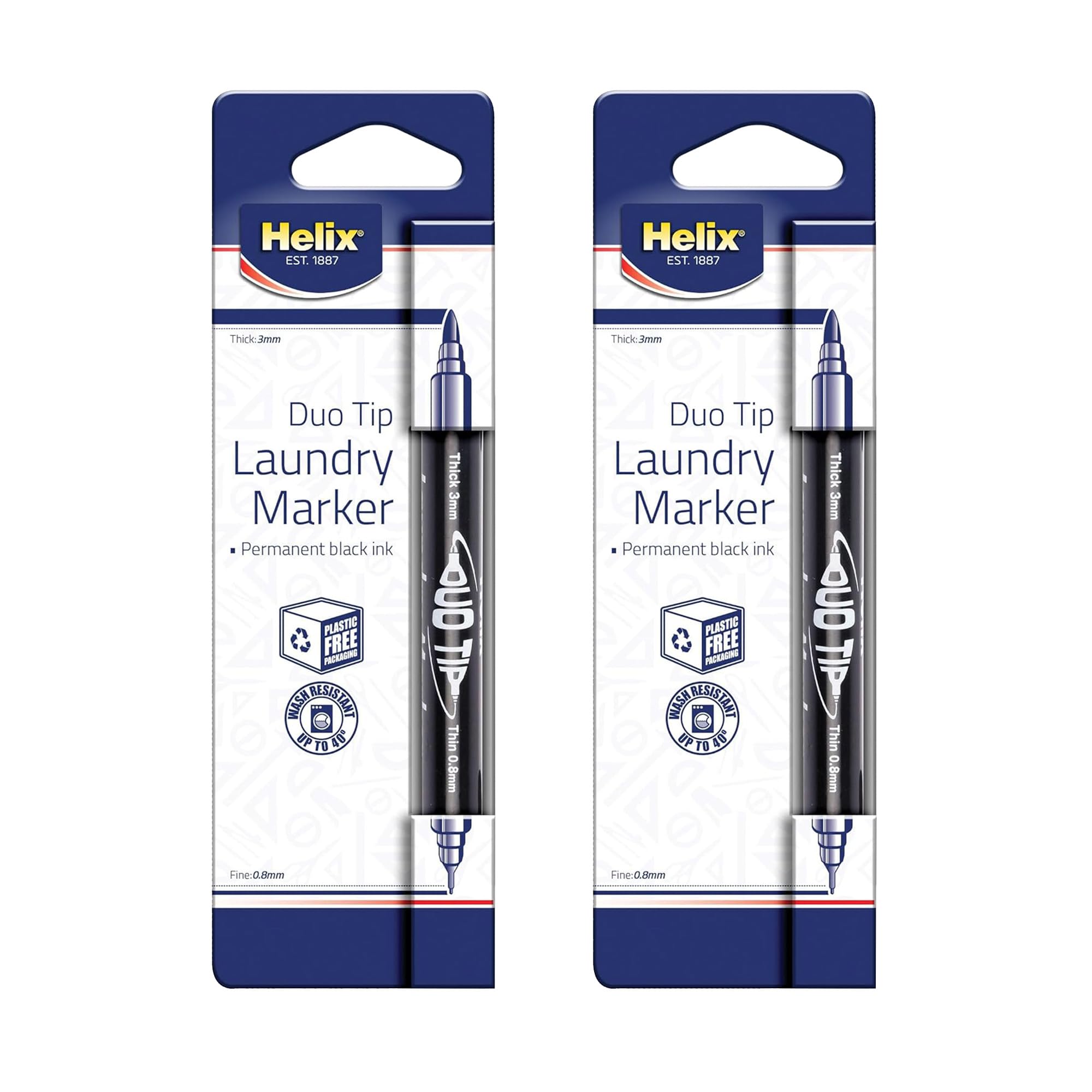 IMPACT Helix Dual Tip Fabric & Laundry Marker Pens – Twin Pack | Permanent Clothing Name Marker | Fine & Broad Tips | Ideal for School Uniforms, PE Kits, Workwear & Care Homes