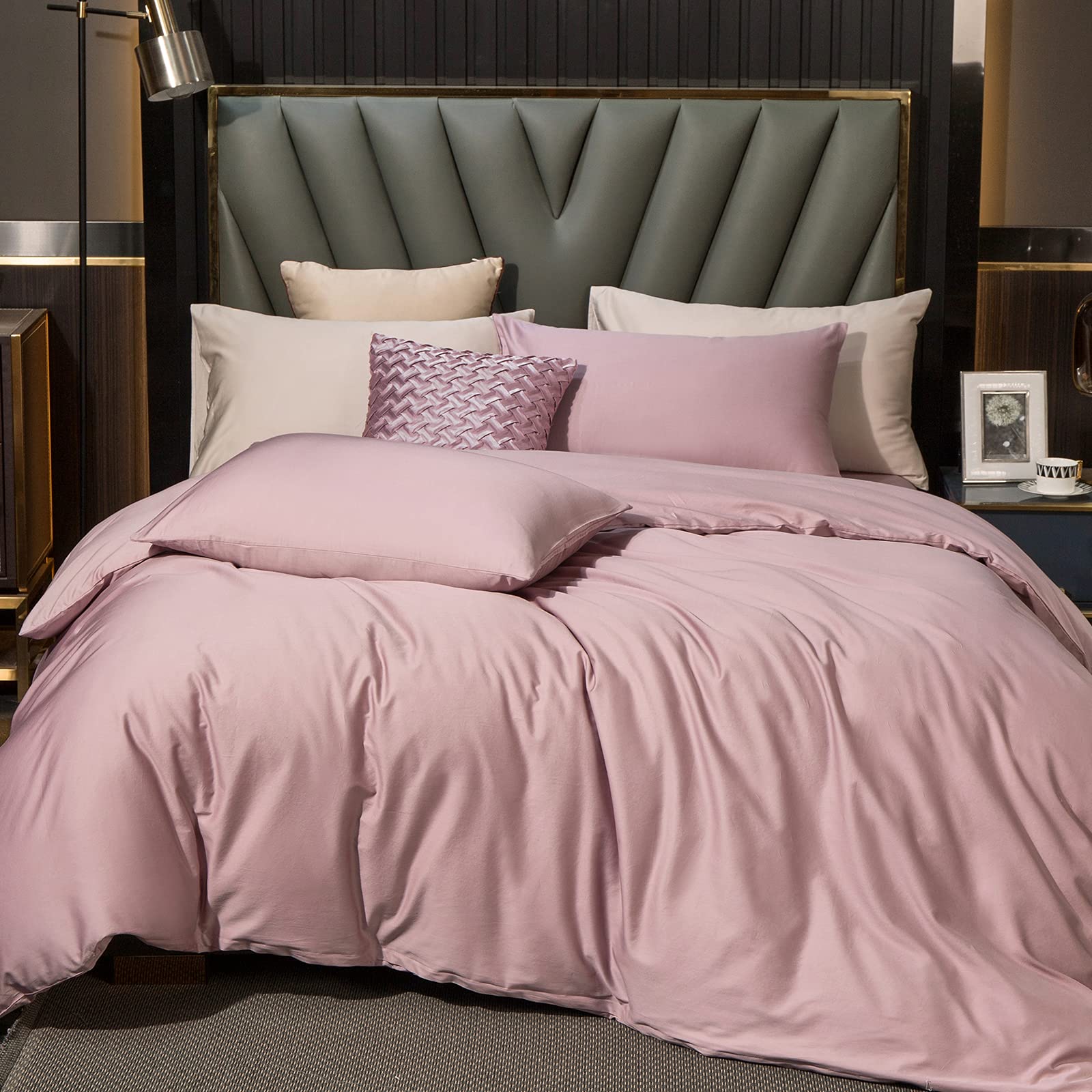 Moomee Duvet Cover Set 100% Egyptian Cotton Luxury Solid Bedding Linen 800 Thread Count Long Staple Sateen Super Soft Breathable (King, Pale Mauve )