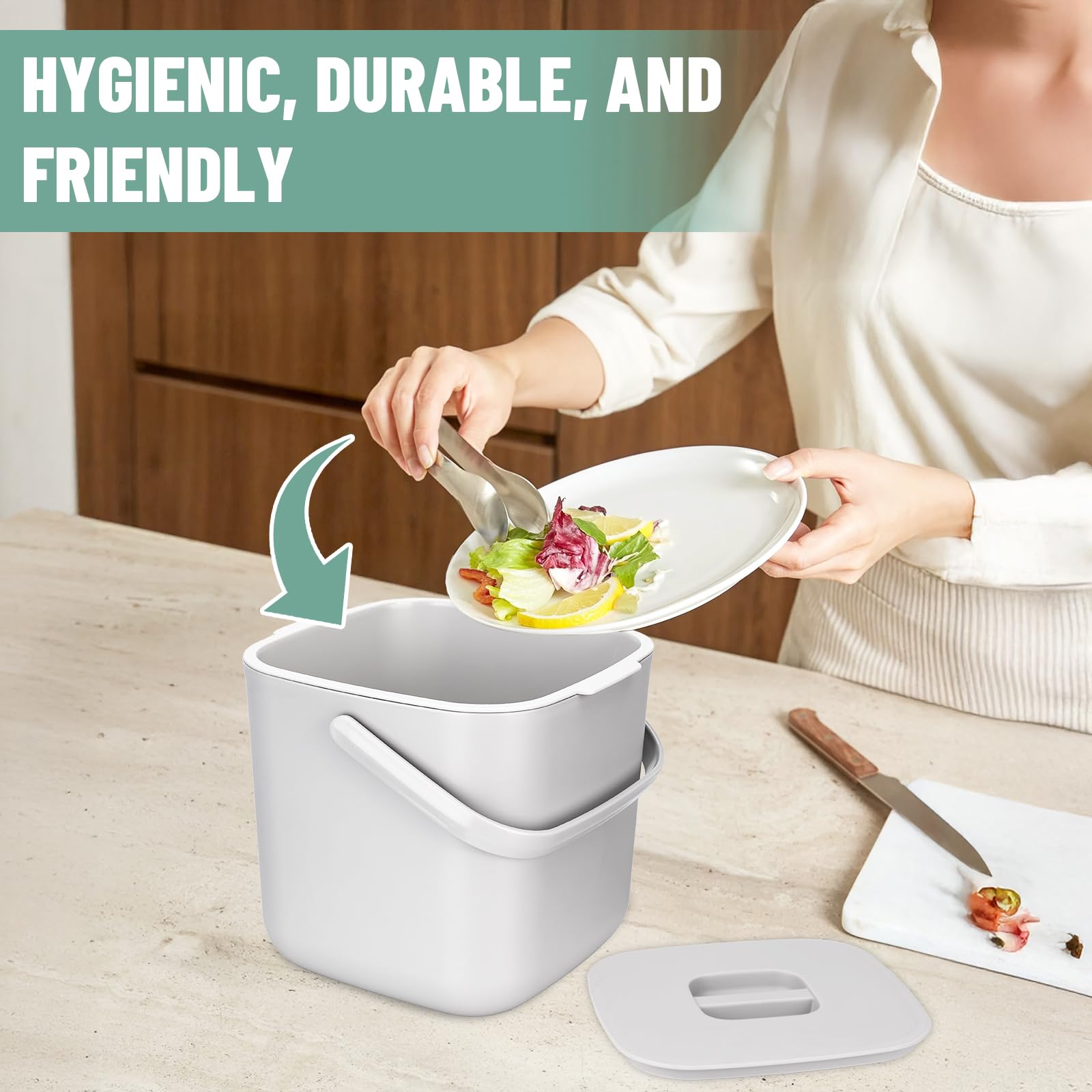 Pattumiera Biologica da Cucina,Bidone per Compost da Cucina,Piccolo Contenitore per Rifiuti con Coperchio,Pattumiera Umido,Lavabile in Lavastoviglie,Cestino per La Spazzatura