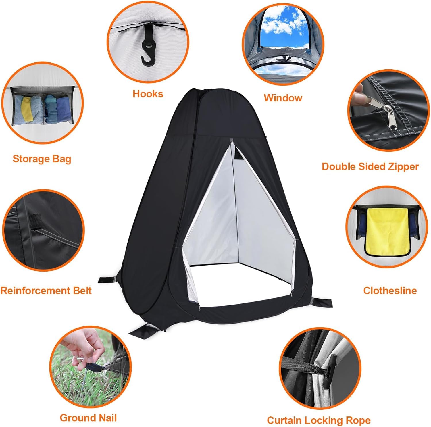Tente de douche, camping, tente de toilette pop-up pour 2 personnes, vestiaire, toilettes mobiles, portable, camping, grande cabine de douche, tente de toilette pliable pour l'extérieur