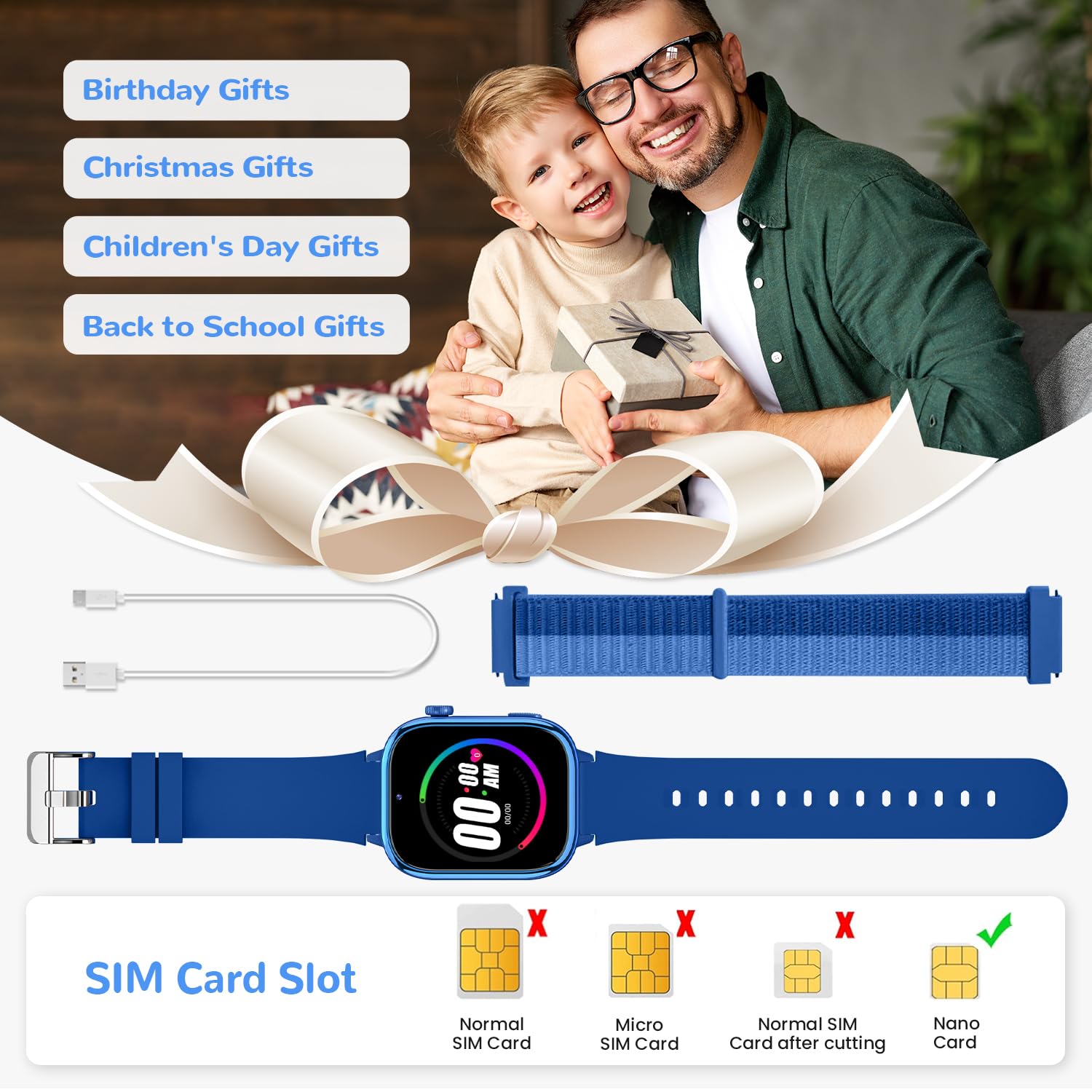 RUXINGX Smartwatch Bambini con GPS e Chiamate, Orologio Bambini (Blue)
