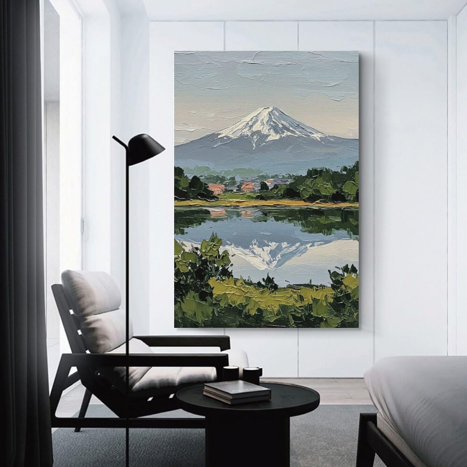 Junmoney Unframe-Style-15 Mount Fuji Reflection Painting Canvas Art Print 24X36inch(60X90cm), For Apartment Walls, Studios Or Work Areas, An Easy Choice For New Home Styling