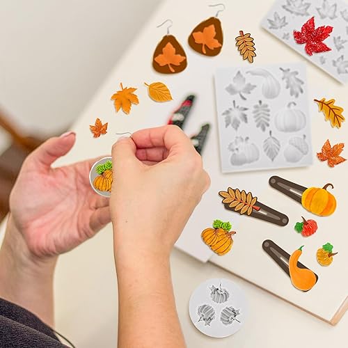 Miniatura 3 de Whaline 3 moldes de arcilla polimérica de otoño, hojas de arce de otoño, moldes de arcilla en miniatura, moldes de arcilla de calabaza, patrón de