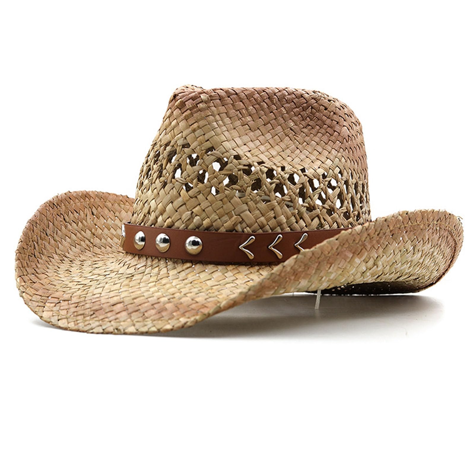 Genérico Sombrero de Cowboy de Paja para Hombre Mujer, Western Cowgirl Hat Gorros de Vaquero Panamá con Banda Occidental, Gorras de Sol Verano Sombrero de Playa