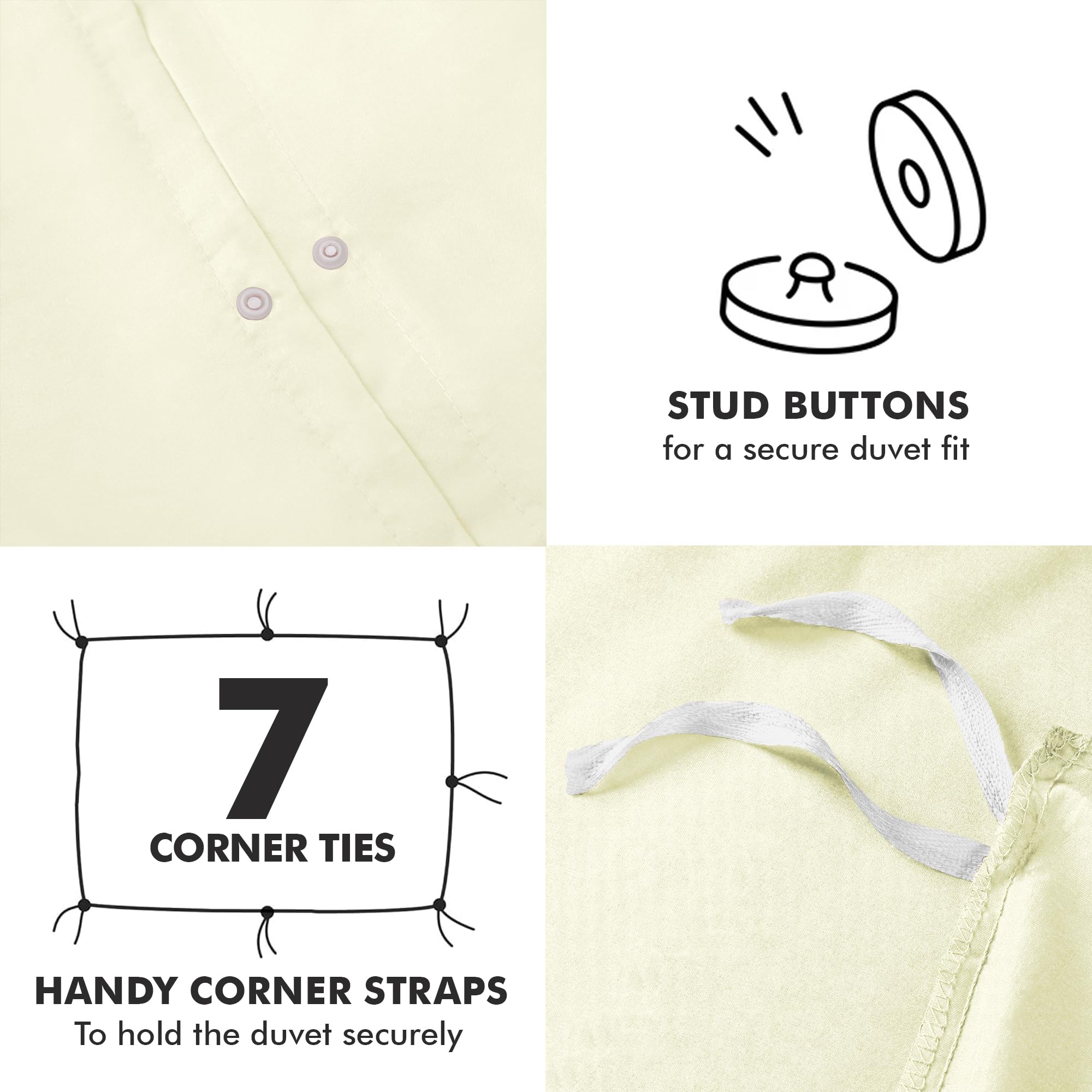 Novo Home Bedding Set King with Fitted Sheet, Duvet Cover & 2 Pillowcases - Ivory Microfibre 4 Piece Bed Set - Image 3