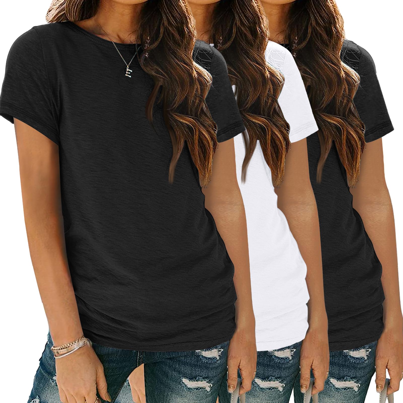 SUNBS Womens 3 Pack T-Shirts Short Sleeve Summer Tops Fashion Basic Tees Comfy Casual Vacation Outfits Workout Clothes 2025