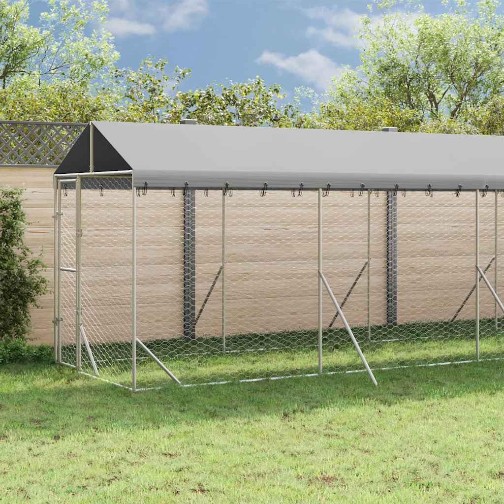 Cuccia Cani Esterno Tetto Argento 2x14x2,5 m Acciaio Zincato