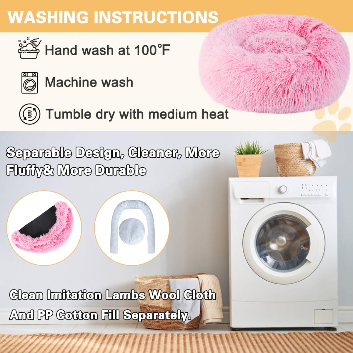 Belababy Dog Bed Small Medium with Removable Cover, Washable Dog Cat Donut Bed - Image 4