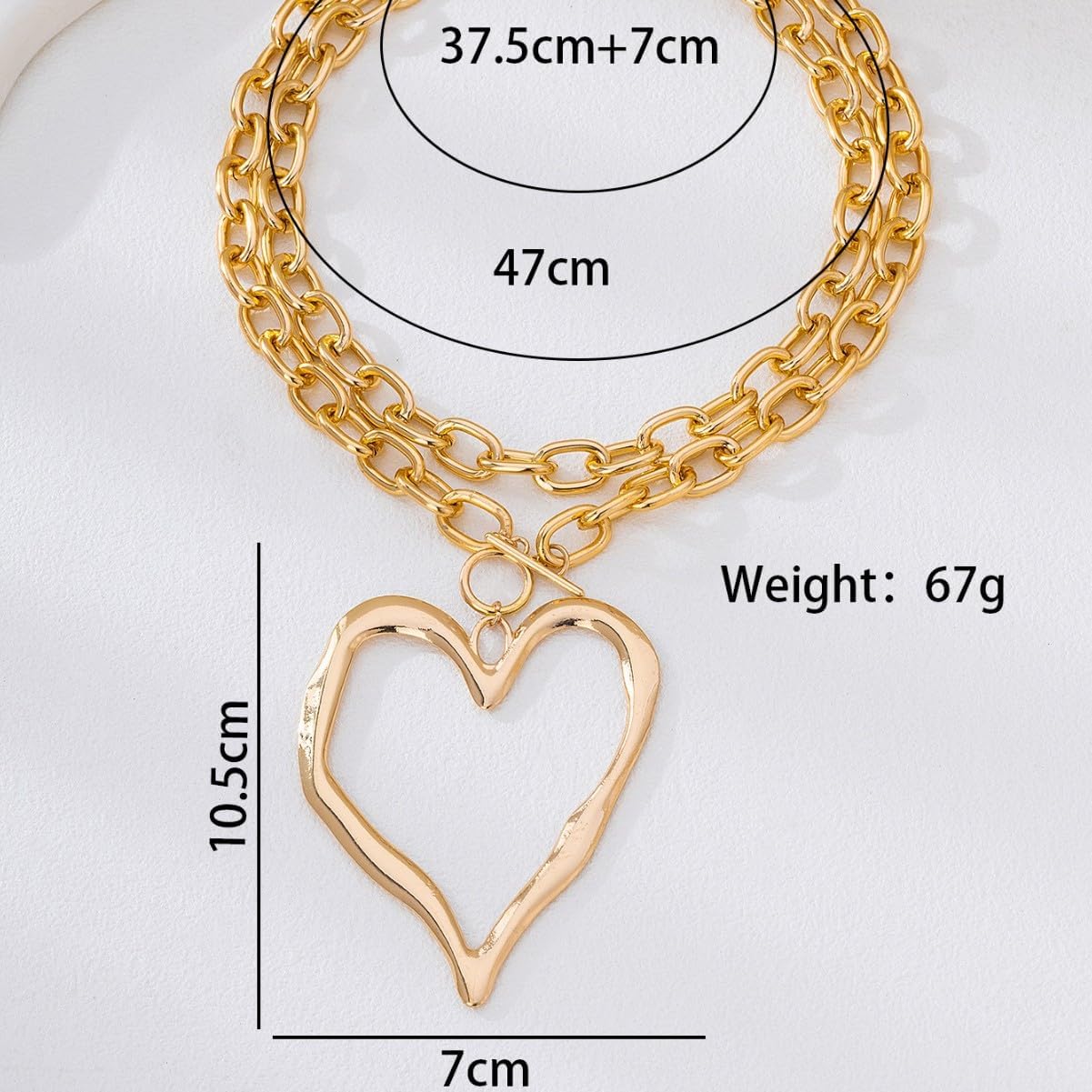 Chunky Gold Necklace Big Heart Necklace for Women Silver Large Statement Necklaces Thick Bold Chain Puffy Love Heart Charm Necklaces for Women with OT Toggle Silver Chunky Gold Jewelry Trendy Valentine's Day Gift - Image 7
