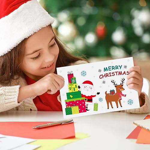 Miniatura 5 de Fulmoon 100 tarjetas de Navidad para colorear tus propias tarjetas, 4 estilos, Papá Noel, muñeco de nieve, ciervo, pingüino, para colorear Feliz