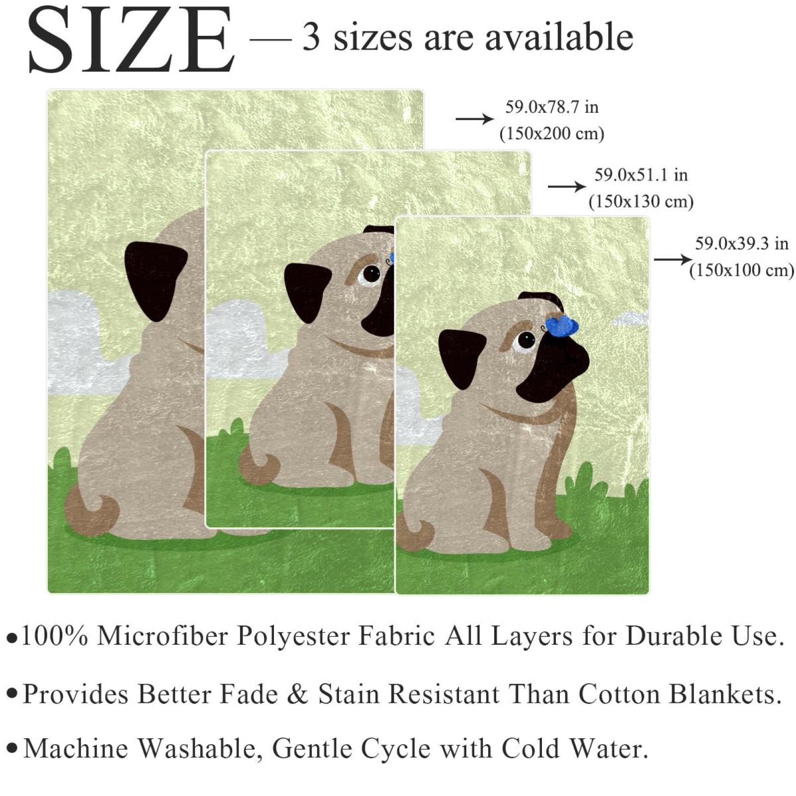 Couverture Polaire Chien Carlin Jaune Couverture Plaid Chaude Douce pour Lits Canapés Chaises Divans 150×200cm