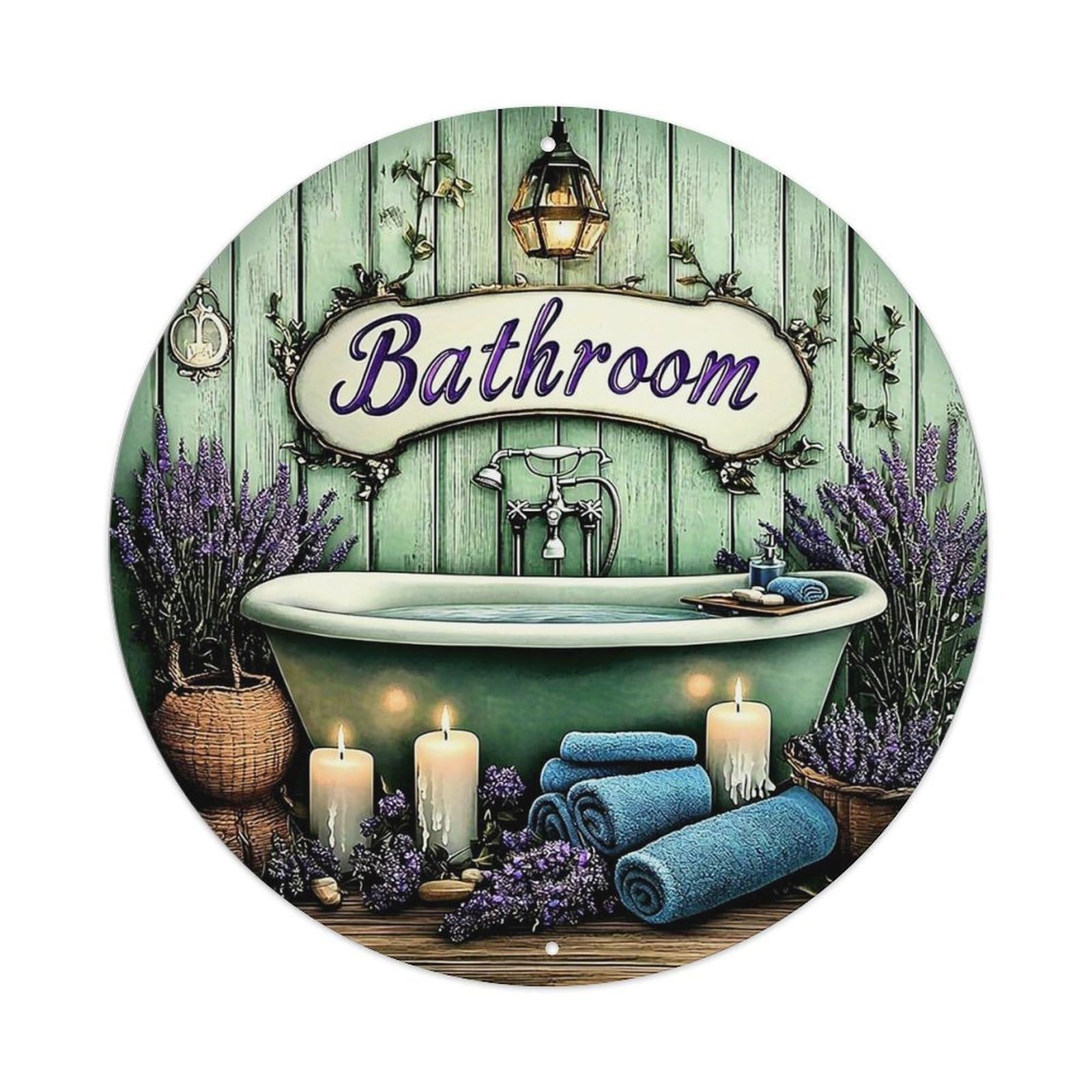 Vintage Bathroom With Lavender And Candles Tin Sign Metal Poster Vintage Metal Signs for Home Man Cave Bar Cafe Kitchen laundry room Wall Decorations 8x8 inches
