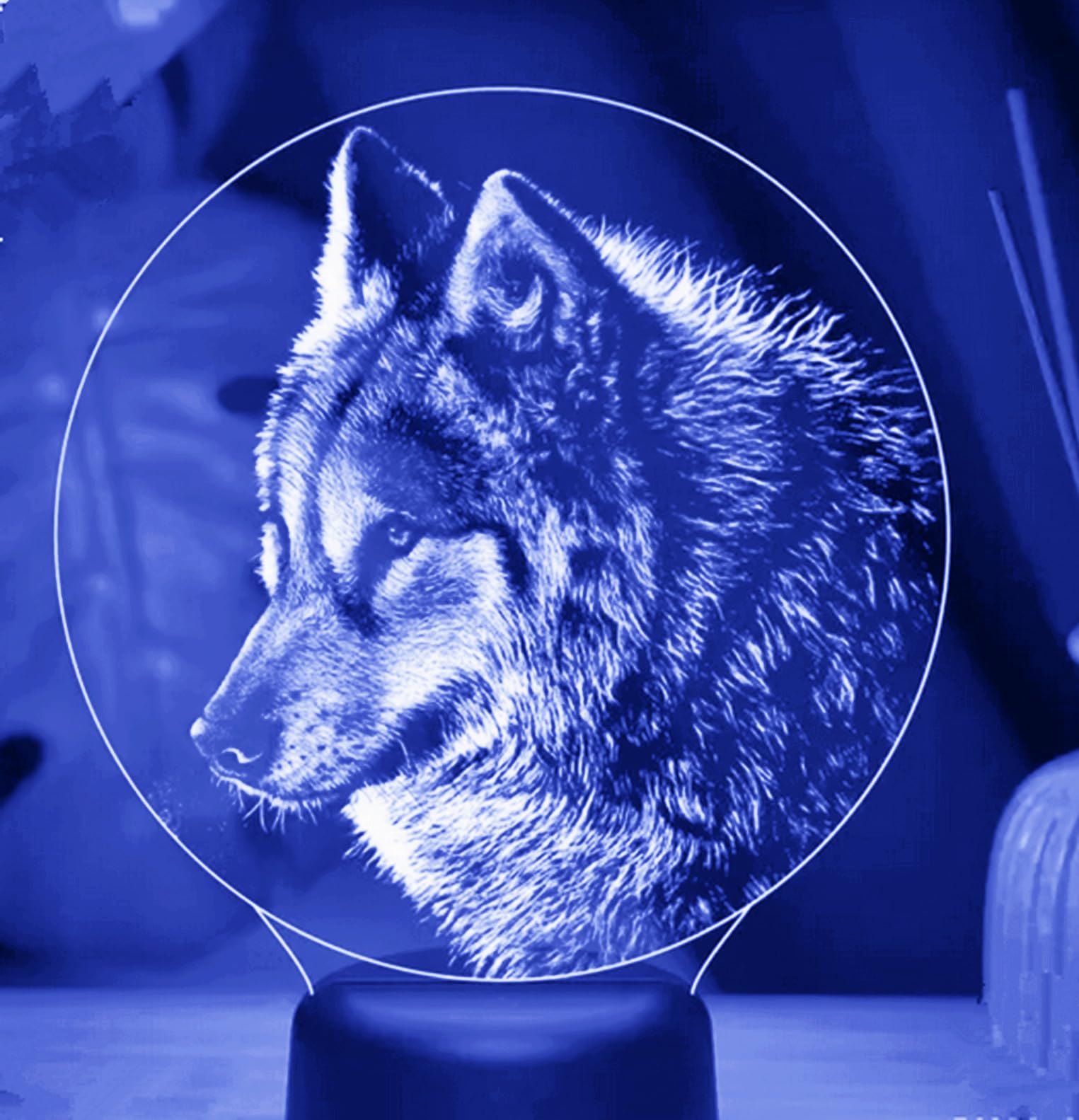 Nastrojowe światło 3D wilk, 7 kolorów, przełącznik dotykowy, USB, lampa stołowa, LED, pomysł na prezent do domu, na imprezę lub urodziny
