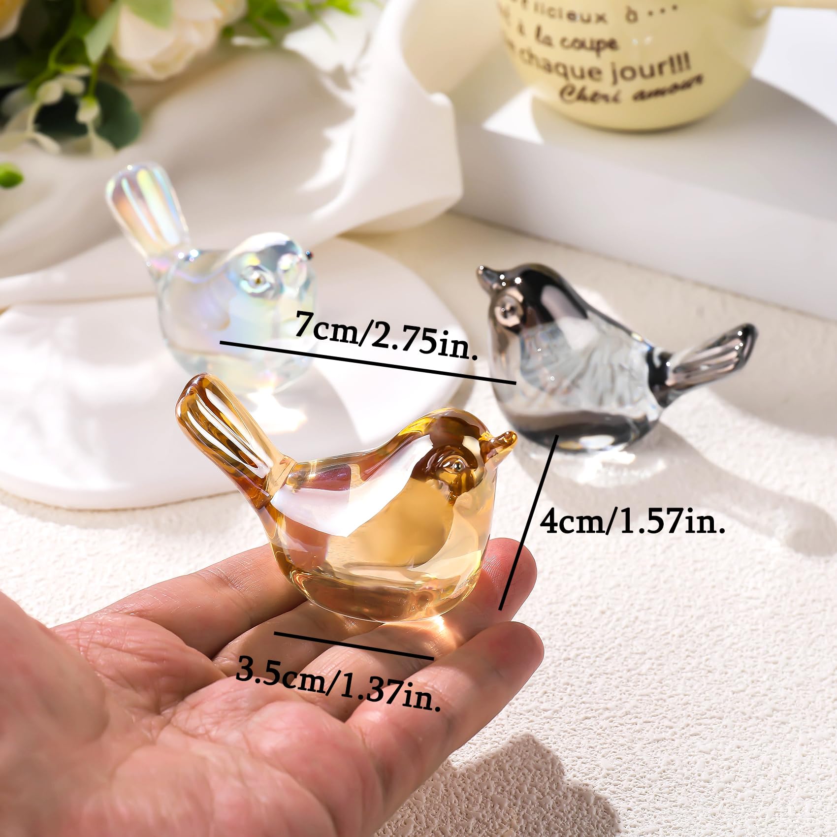Ornalrist Set of 3 Little Glass Birds Figurines for Home K9 Crystal Collectible Paperweight Ornaments Gifts for Bird Lovers - Image 4