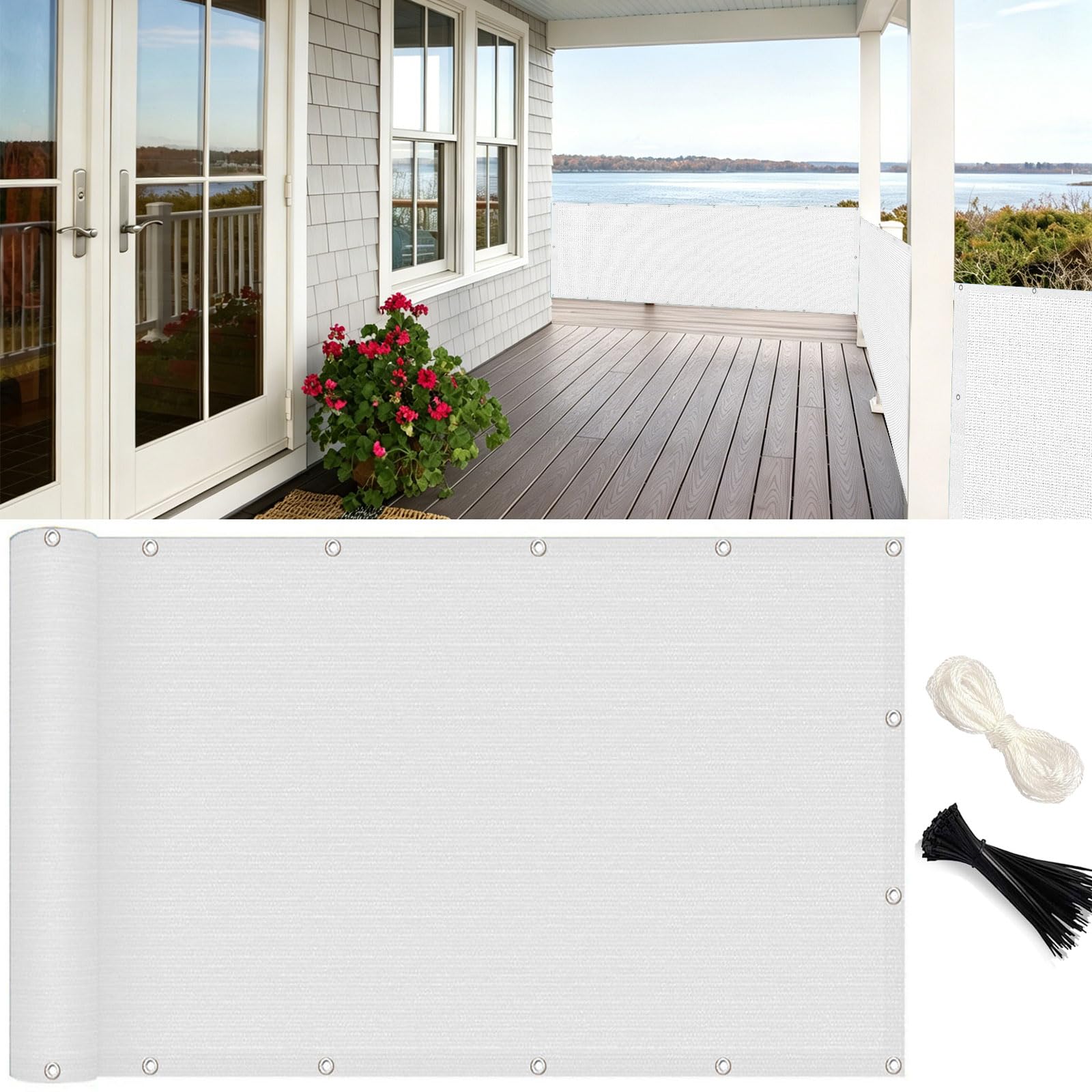 GUOJUN Frangivisto Balcone 55 x 500 cm HDPE Breathable Anti-UV Antivento Telo Frangi-Vista Balcone con Occhielli Fascetta per Giardino Terrazza Esterno, Bianco