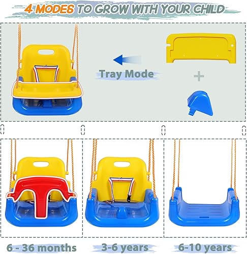 Miniatura 2 de Columpio mejorado para niños pequeños con bandeja, columpio para bebé al aire libre con diseño desmontable, cinturón de seguridad, marco plegable