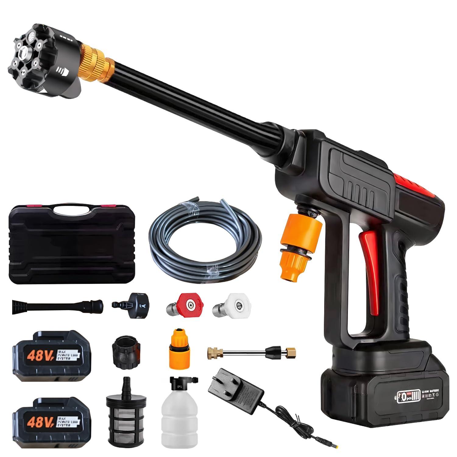 Idropulitrice A Batteria 60 Bar – Portatile 600W Con Ugello 6 In 1, 2 Batterie 1500mAh, Tubo 5 M, Per Auto, Giardino E Barca