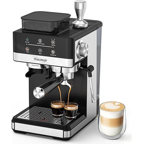 Espresso Machine with Grinder, 20Bar Expresso Coffee Machines with Milk Frother, Professional Compact Stainless Steel Coffee Maker for Espresso, Latte & Cappuccino, Perfect for Home Use