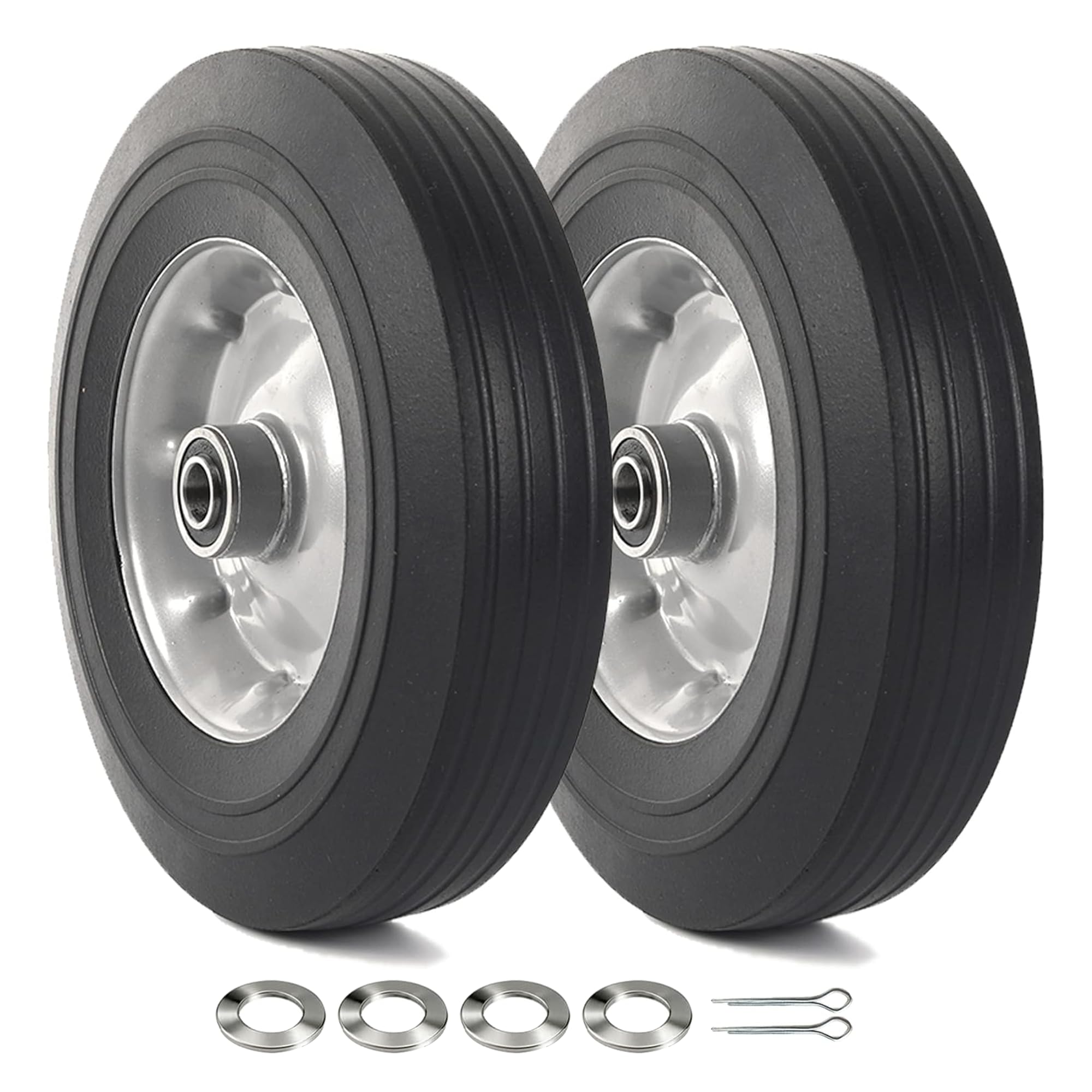 AR-PRO (2-Pack) 10" x 2.5" Flat Free Solid Rubber Replacement Tires - Flat-Free Tire and Wheel for Hand Trucks and Wheelbarrows with 5/8" Axles