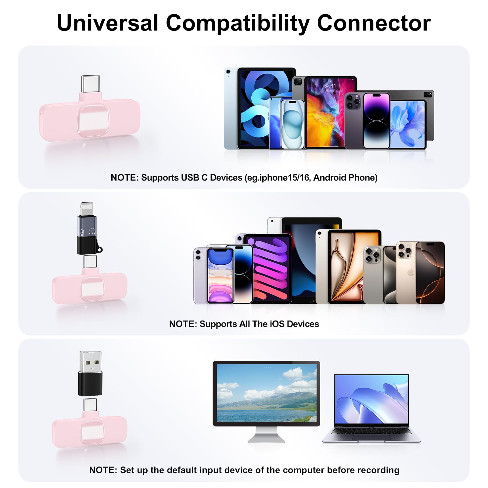 PoP voice Wireless Lavalier Microphone for iPhone/Android - Mini Clip-On Mic with Noise Cancellation, 65ft Range, 12H Battery, Lapel Mic for Record Video, Podcast Vlog Content Creator Interview: Pink