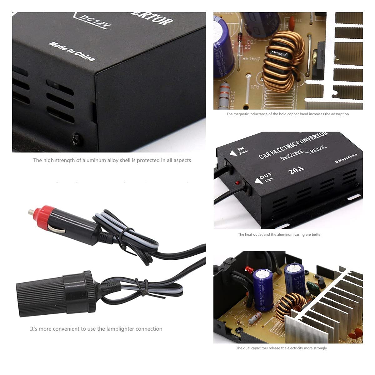24V Auf 12V Auto Konverter, 20A Auto Stromrichter Abwärtsstromversorgungs-Stromrichter, Auto-Stromversorgungswandler Abwärtswandler Zigarettenanzündertyp für Car Audio LED Radio LKW Yacht