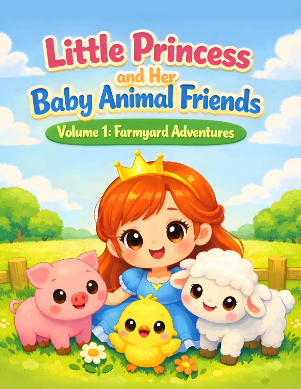 Little Princess and Her Baby Animal Friends, Volume 1: Farmyard Adventures: A Cute Kawaii Coloring Book of Sweet Farm Animal Friendships for Ages 3–8