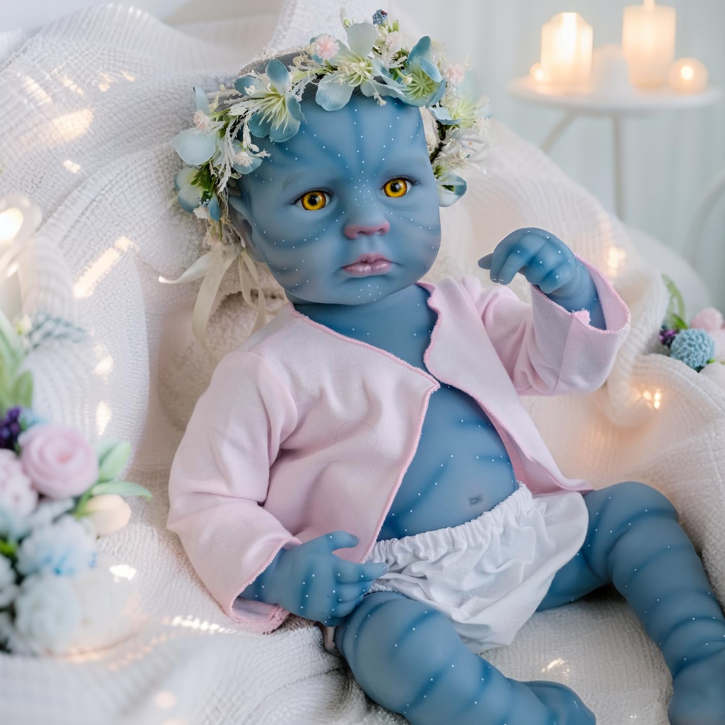 cosheng -20 Inch Lifelike Reborn Baby Doll Avatar Loulou Full Body Girl Realistic Newborn Baby Dolls Soft Vinyl Reborn Babies That Look Real with Veins Toy Gift for Kids Age 3+