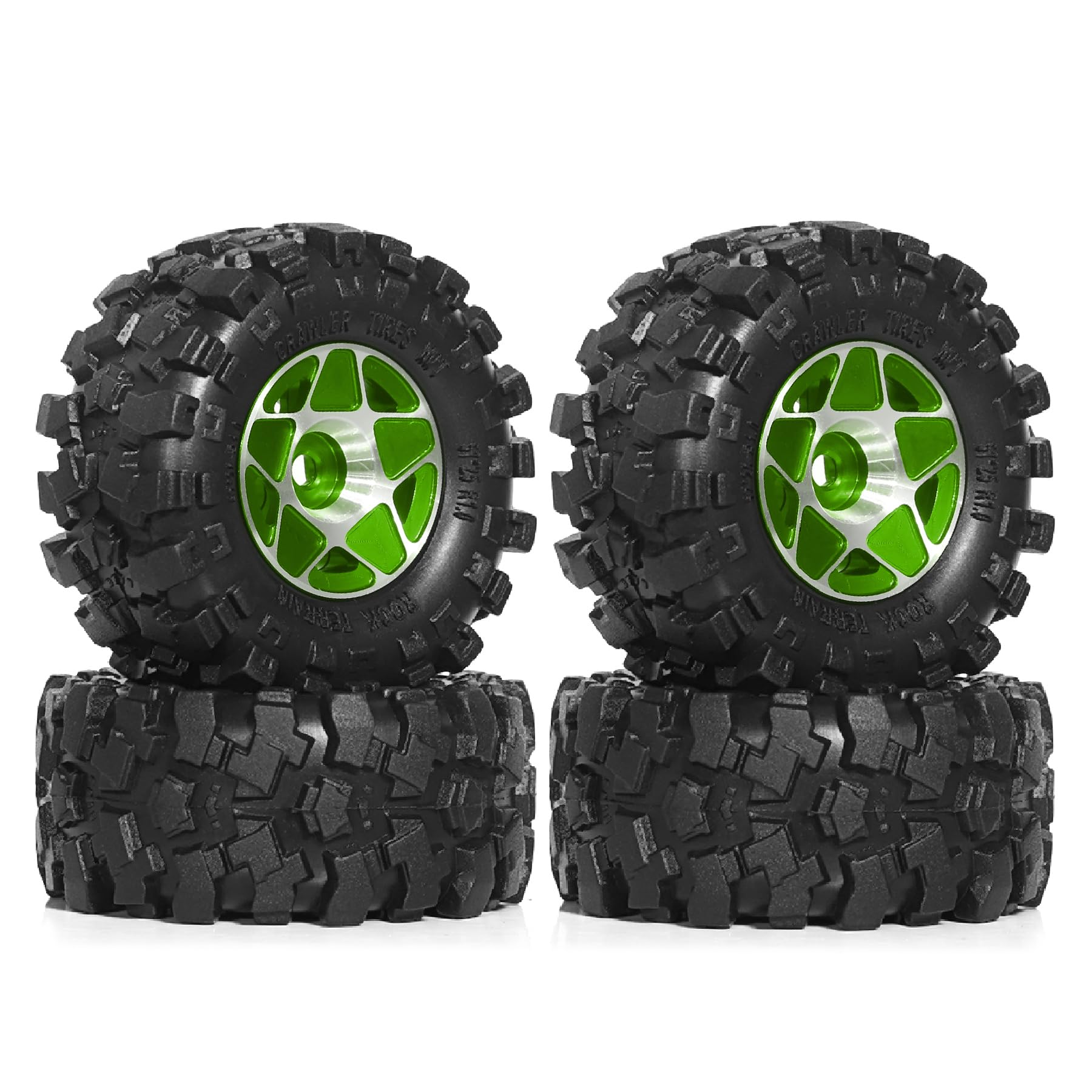 REDSPIDER 1.0 Beadlock Wheels and Tires Set（4pcs） 1.0 Crawler Tires 57 * 25mm Aluminum Alloy 1.0 Wheel 1/18 1/24 RC Crawler Tires for SCX24 TRX4M FMS FCX24 FCX18 AX24 (Green)